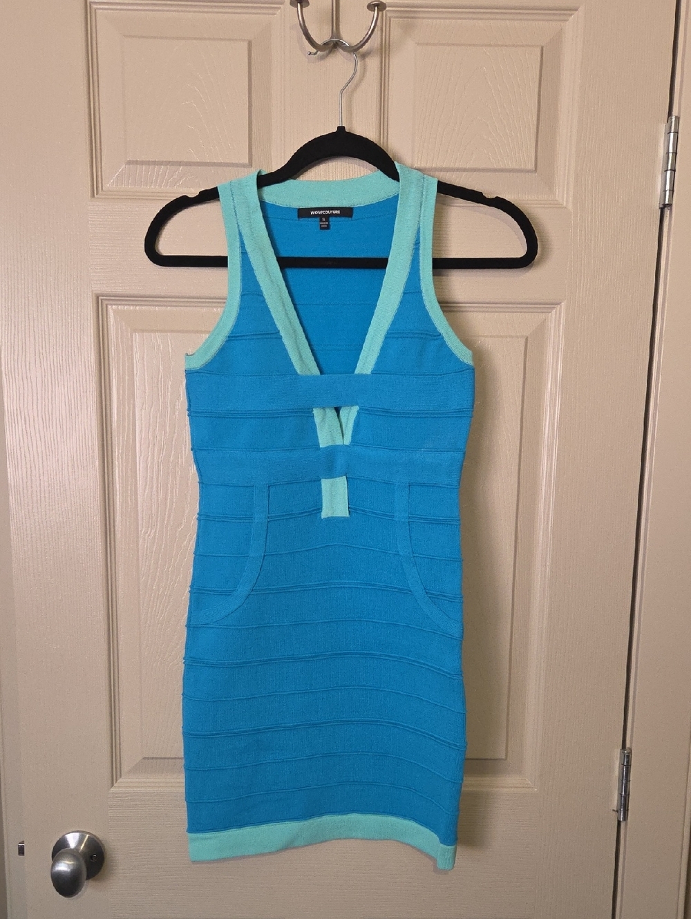 WOW couture Turquoise & Mint V-Neck Bandage Tank Mini Dress